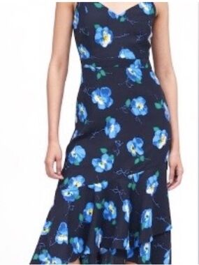NWT Banana Republic Black and Blue Floral High Low chiffon dress size 6